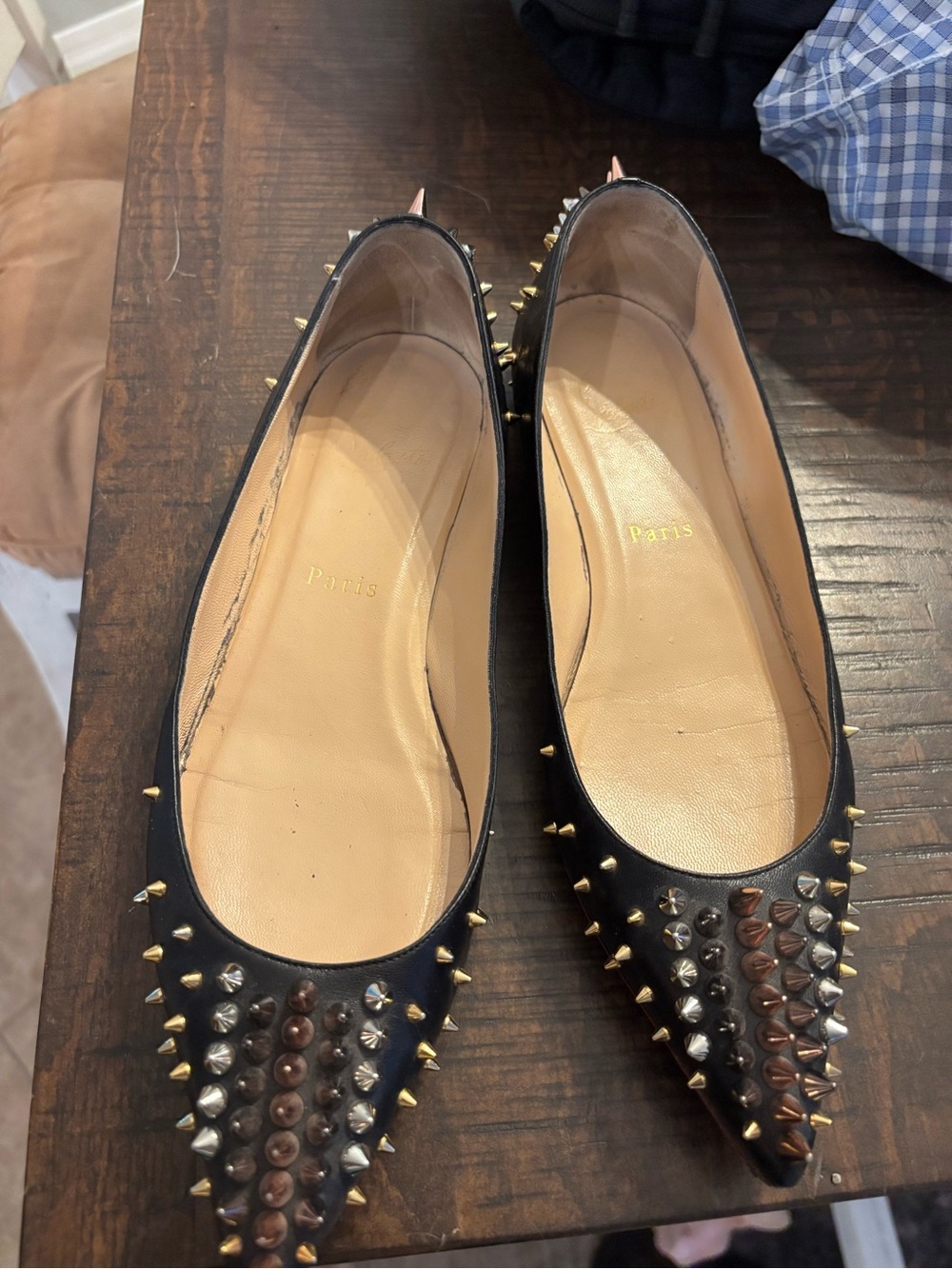 Christian Louboutin Black Spiked Pointed-Toe Flats size 37.5
